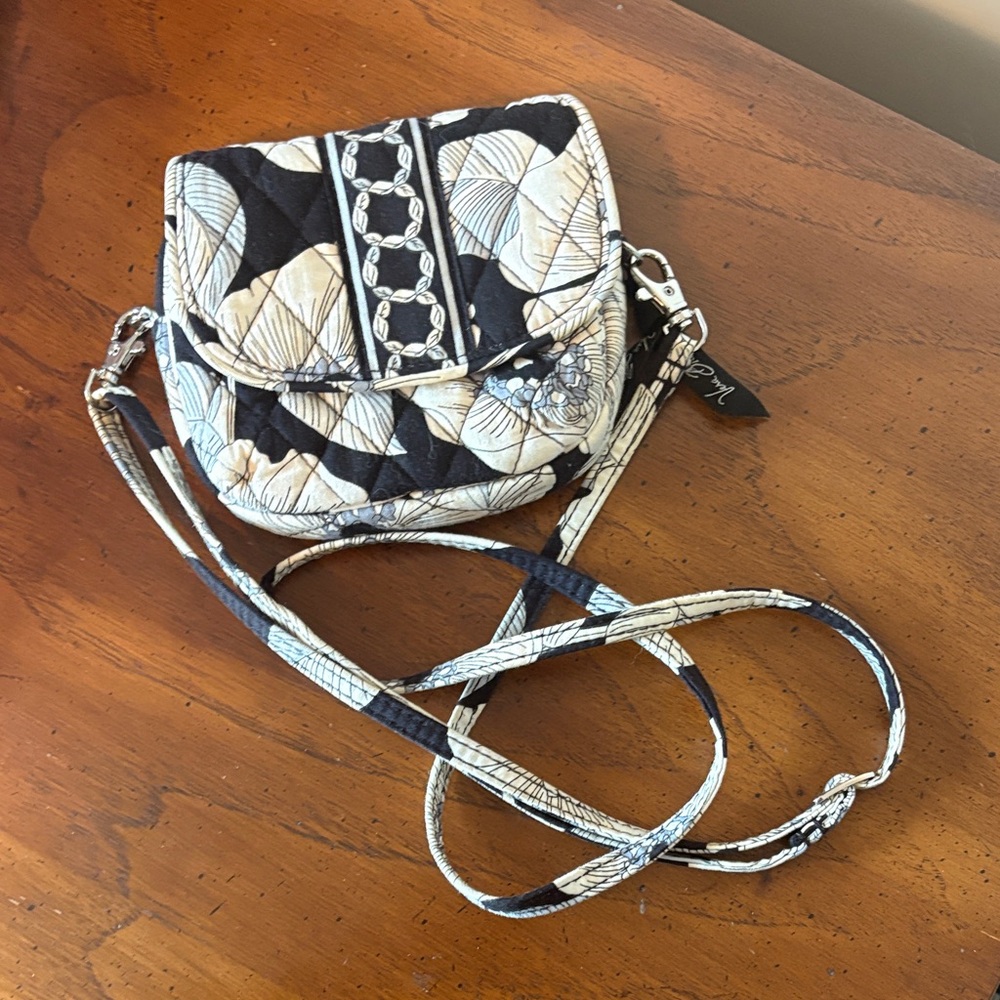 Vera Bradley Black and Cream Floral Small Pouch Bag